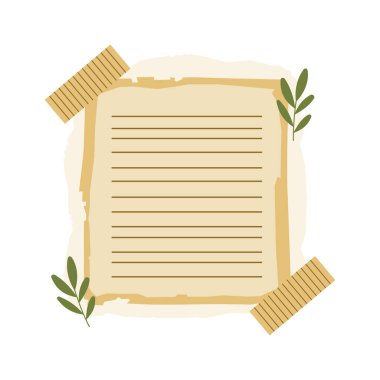 Yapışkan bant ve Yaprak Dekorasyonu ile Estetik Boş Kahverengi Kağıt Kağıt Not Ofis Kağıdı