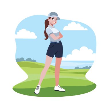 Golf Sahasında Duran Kadın Golfçü Karakteri
