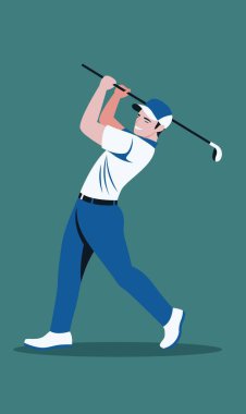 Golfçü Adam 'ın Düz Tasarım Çizimi Golf Sopası Vuruşu