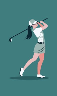 Düz Tasarım Kadın Golfçü Karakteri Golf Sopası Vuruşu