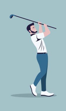 Golfçü Adam 'ın Düz Tasarım Çizimi Golf Sopası Vuruşu