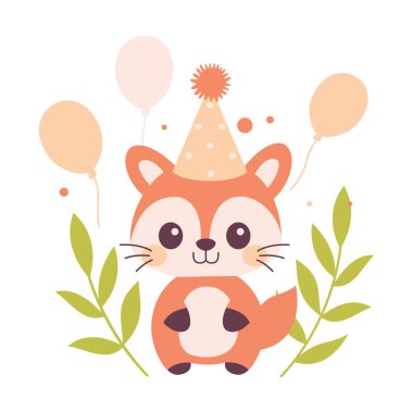Mutlu Şirin Tilki Hayvan Çizgi Filmi Karakteri Konfeti ile Konfeti 'nin Doğum Günü Partisini Kutluyor
