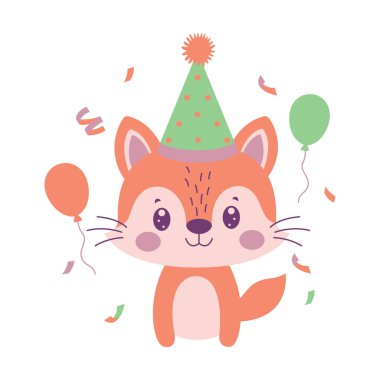 Mutlu Şirin Tilki Hayvan Çizgi Filmi Karakteri Konfeti ile Konfeti 'nin Doğum Günü Partisini Kutluyor
