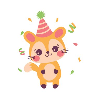 Mutlu Şirin Tilki Hayvan Çizgi Filmi Karakteri Konfeti ile Konfeti 'nin Doğum Günü Partisini Kutluyor