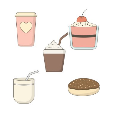 Yiyecek ve içecek. Kremalı çörek. Tatlı tatlı tatlı içecek.