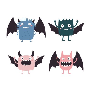 Kanatlı Sevimli Çılgın Çirkin Canavar Çizgi Film Karakteri Komik İfadeli