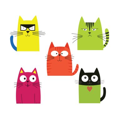Renkli Komik, Yaramaz Kedi Evcil Hayvan, Sevimli İfadeli Çizgi Film Karakteri