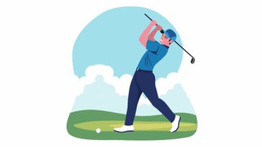 Parlak Gökyüzünde Golf Sahasında Golf Sopası Sallayan Adam Golfçü Karakteri