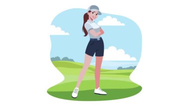 Golf sahasında ayakta duran Kadın Golfçü Karakterinin Görüntüsü