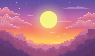 Güneş Işığı ve Bulutları Sunset Sunrise 'da Güzel Görkemli Gökyüzü Panoramik