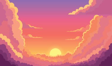 Güneş Işığı ve Bulutları Sunset Sunrise 'da Güzel Görkemli Gökyüzü Panoramik