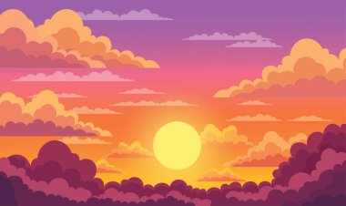 Güneş Işığı ve Bulutları Sunset Sunrise 'da Güzel Görkemli Gökyüzü Panoramik