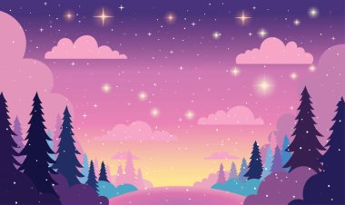 Doğadaki Çam Ağaçları Gece Parlayan Yıldızlarla Görkemli Gökyüzü Panoramikleriyle