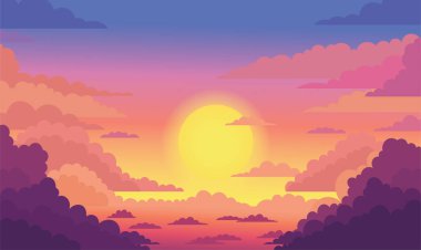 Güneş Işığı ve Bulutları Sunset Sunrise 'da Güzel Görkemli Gökyüzü Panoramik