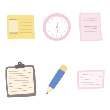 Ofis Elementleri Çalışma Kağıdı Yapışkan Notlar Kalem Kalemi Yumuşak Pastel Renkli