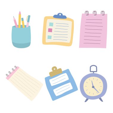 Ofis Elementleri İş Kağıdı Kağıt Notları Kalem Kalemi Yumuşak Pastel Renkli