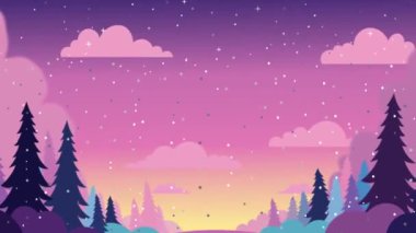 Doğadaki Çam Ağaçlarının Doğadaki Görüntüsü Güzel Görkemli Gökyüzü ve Alacakaranlıktaki Köpüklü Kar