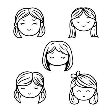Coiffure Saç Tarzı Çizgi Sanatında Güzel İnsanlar Kız Yüzü Karakteri