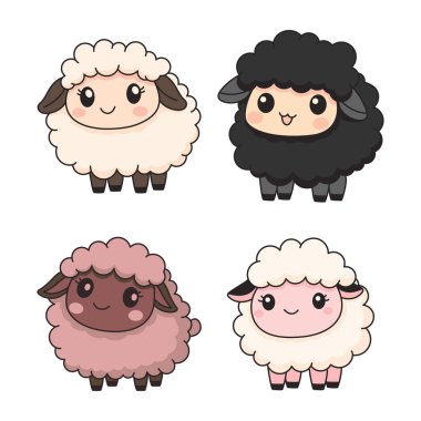 Sevimli Koyun Kuzu Çiftliği Hayvan Maskotu Mutlu İfadeli Çizgi Film Karakteri