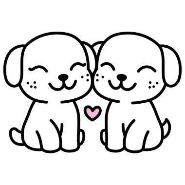 Tatlı İkizler Çift Beyaz Yavru Köpek Evcil Hayvan Karakteri Doodle Tarzına Aşık Oluyor