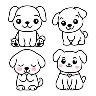 Doodle Stili Sevimli Beyaz Köpek Evcil Hayvan Karakteri