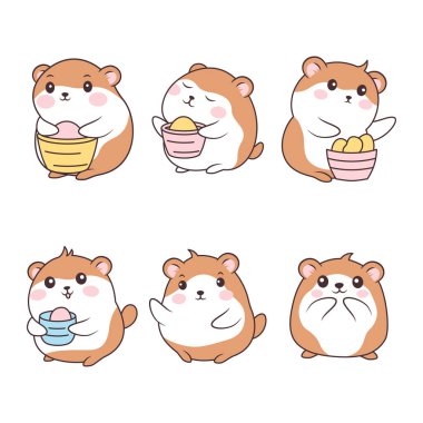 Tatlı Kawaii portakallı küçük hamster faresi hayvan çizgi film karakteri.