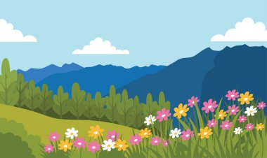 Güzel Yaz Baharı Doğa Manzarası Dağ Manzarası ve Çiçekleri Park 'ta