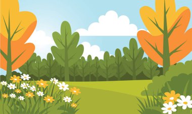 Güzel Yaz Baharı Tabiatı Ağaçlar ve Çiçeklerle Parkta