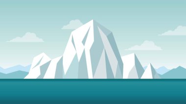 Buz dağı Doğa Manzarası Parlak Gökyüzünde Kuzey Kutbu 'nda Mavi Okyanus üzerinde yüzüyor