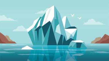 Buz dağı Doğa Manzarası Parlak Gökyüzünde Kuzey Kutbu 'nda Mavi Okyanus üzerinde yüzüyor