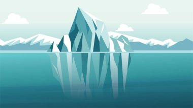 Buz dağı Doğa Manzarası Parlak Gökyüzünde Kuzey Kutbu 'nda Mavi Okyanus üzerinde yüzüyor