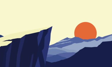 Rocky Cliff Dağı Tepesi Doğa Manzarası Güneşle Günbatımı Gökyüzünde Macera