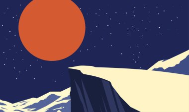 Rocky Cliff Tepesi Doğa Macerası Dolunay Gecesinde Gökyüzünde