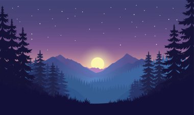 Güzel Dağlar Doğayı keşfeder Ormandaki Çam Ağaçlarıyla Şafakta Güneşli Gökyüzü