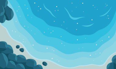 Mavi Okyanus Dalgaları 'nın Havadan Görünümü Nazikçe Düşüyor ve Huzurlu Kum Sahil Hattı' na Yuvarlanıyor