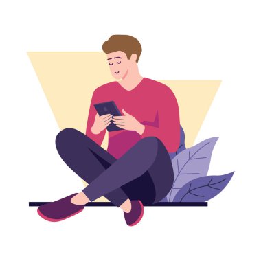 Çocuk Yerde Oturuyor Sosyal medyada Kaydırıyor