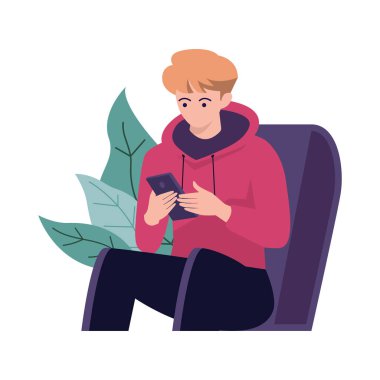 Çocuk koltukta oturuyor. Rahat telefona odaklan.