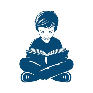 Yerde oturan bir çocuk Tamamen bir kitaba daldırılmış.