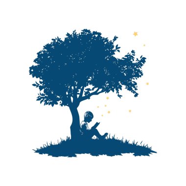 Gece Ağacın Altında Yıldızlı Gökyüzü ile Okuma