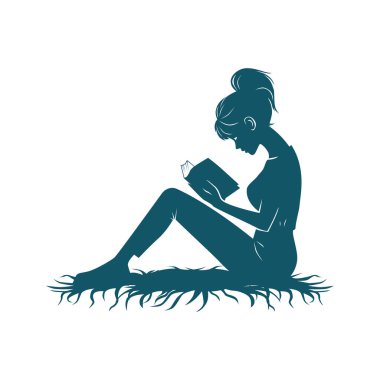 Oturan ve Masal Kitabı okuyan genç kız.