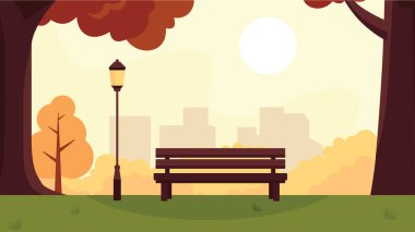 Sonbahar sezonunda Sessiz Şehir Parkındaki Ahşap Benç