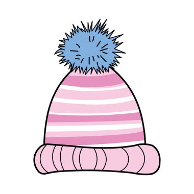 Mavi Ponponlu Pembe ve Beyaz Çizgili Fasulye Şapka