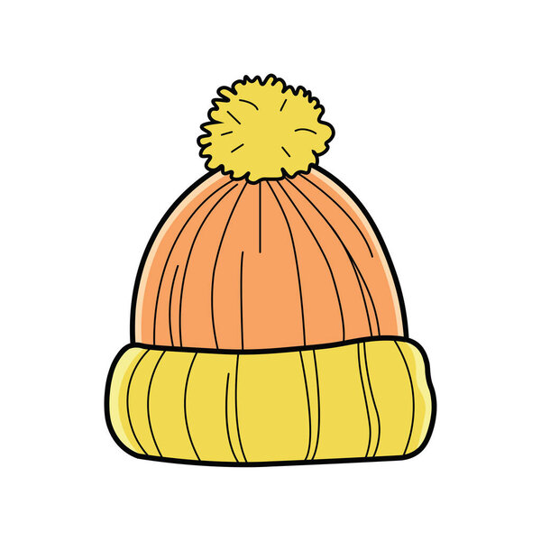 Winter Pom-Pom Hats in Bright Yellow and Orange Colors