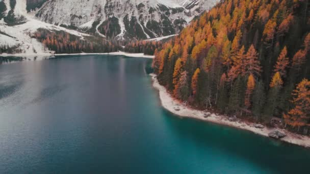Podzimní Záběry Lago Braies Pragser Wildsee Dolomites Itálie2022 Vysoce Kvalitní — Stock video