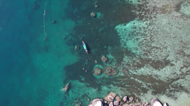 Aerial Drone Boat Ocean Tao Thailand Beach Tropical Paradise High — Stock Video