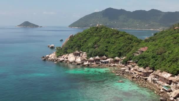 Barco Drones Aéreos Oceano Tao Tailândia Beach Tropical Paradise Imagens — Vídeo de Stock