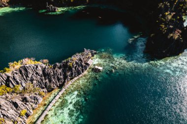 Filipinler koronuyla ikiz göl turkuvaz sularının hava görüntüsü. Yüksek kalite fotoğraf