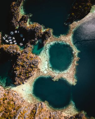 Filipinler koronuyla ikiz göl turkuvaz sularının hava görüntüsü. Yüksek kalite fotoğraf
