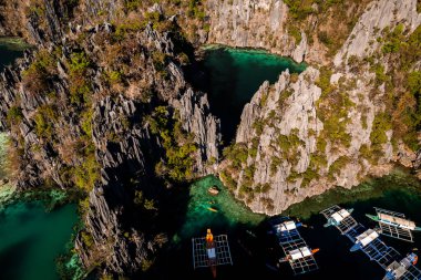Filipinler koronuyla ikiz göl turkuvaz sularının hava görüntüsü. Yüksek kalite fotoğraf