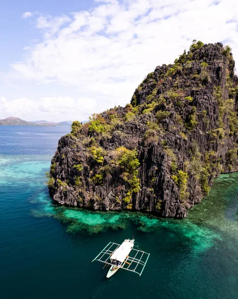 Вид Повітря Бірюзову Воду Twin Lagoon Дроном Філіппінський Корон Фотографія — стокове фото